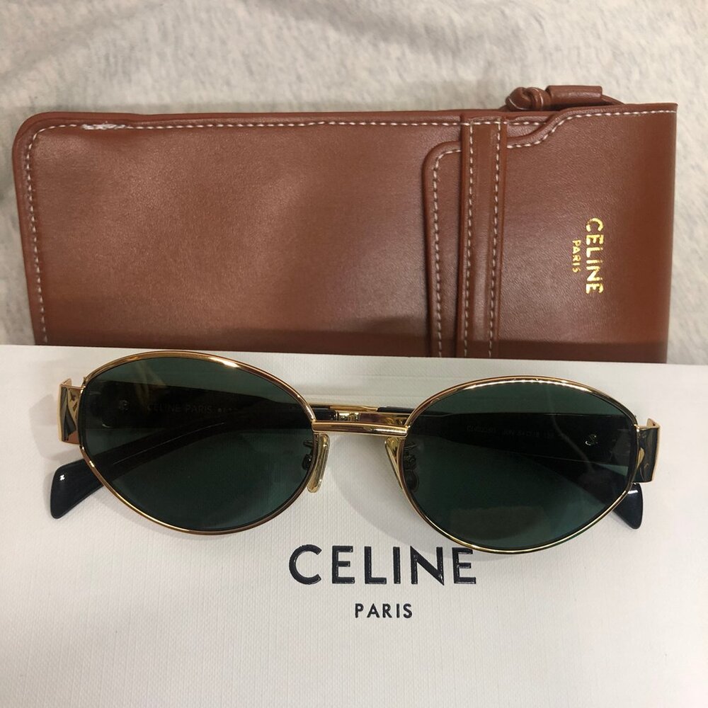 Celine Triomphe Metal Sunglasses in Metal Gold / Green